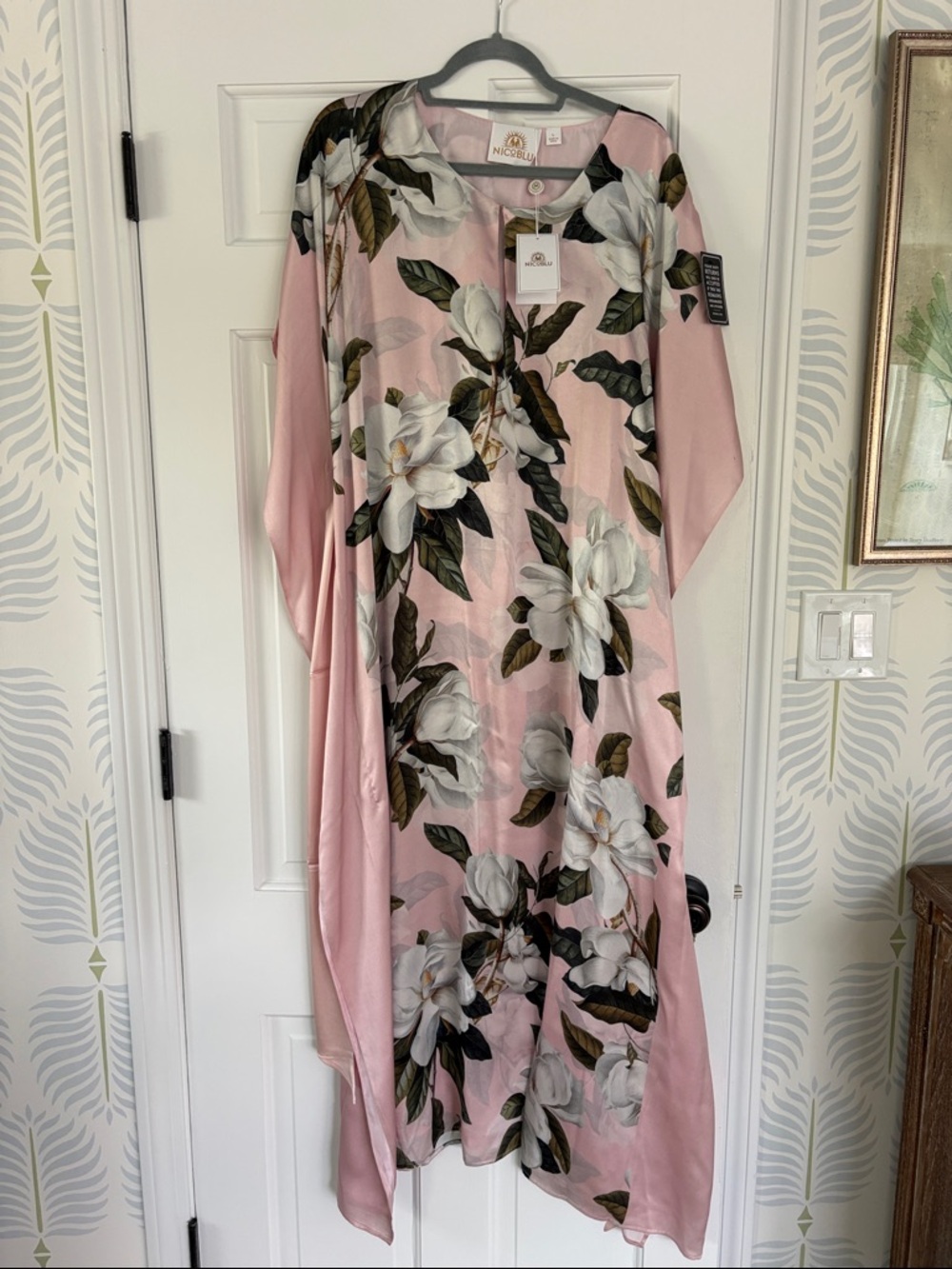 NWT NICO BLU CAMELLIA BELTED SILK KAFTAN Pink Size Large